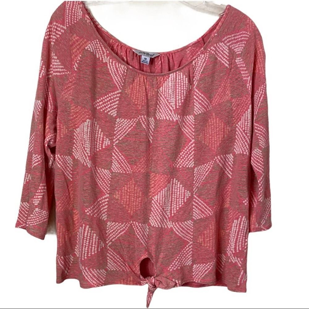 Lucky Brand Boho Linen Blend Diamond Tie-Front Top